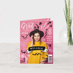 Fun Doodle Sketch Magazine Cover Girl Grad Invitation