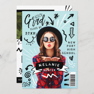 Fun Doodle Sketch Magazine Cover Girl Grad Party Invitation