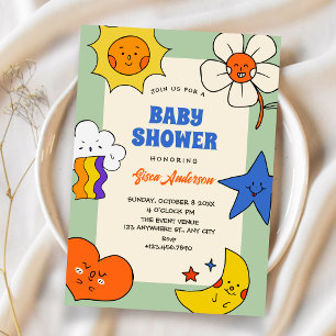 Fun doodles characters baby shower invitation