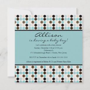 FUN Dots Blue & Brown Boy Baby Shower Invitation