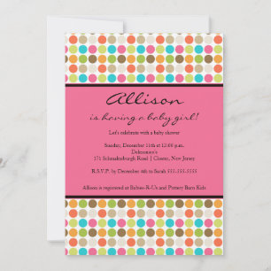 FUN Dots PINK Baby Girl Shower Invitation