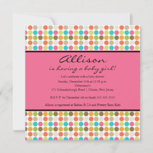 FUN Dots PINK Baby Girl Shower Invitation