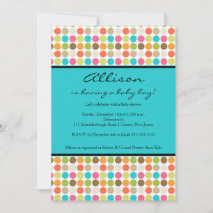 FUN Dots TURQUOISE Baby Girl or Boy Shower Invitation