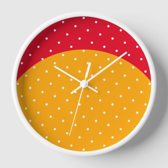 Fun Dotted Yellow Curve Bright Sporty Red Crescent Clock (Front)