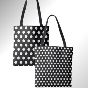 Fun Double Dots Black with White Polka Dot Tote Bag
