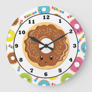 Fun doughnut shop pattern wall clock