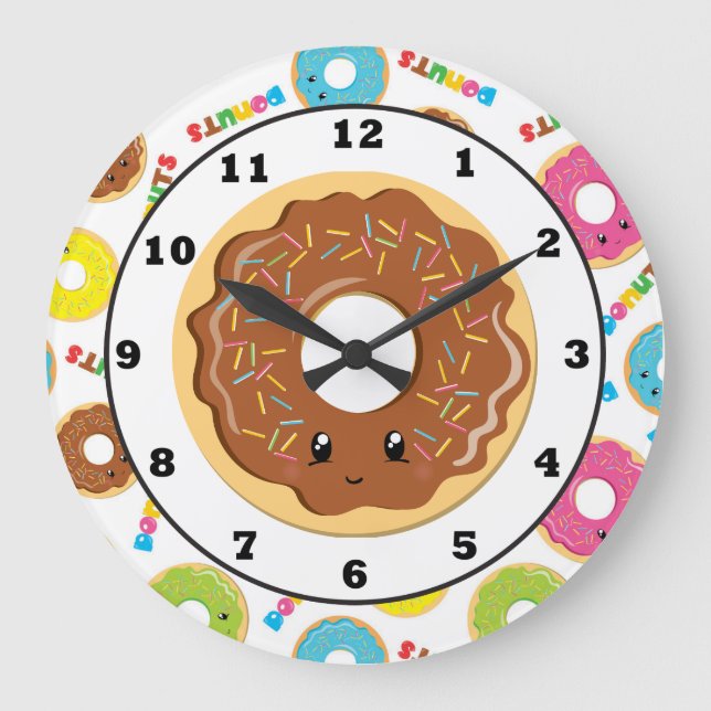 Fun doughnut shop pattern wall clock (Front)