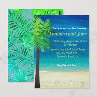 Fun dreamy beach wedding invitation postcard