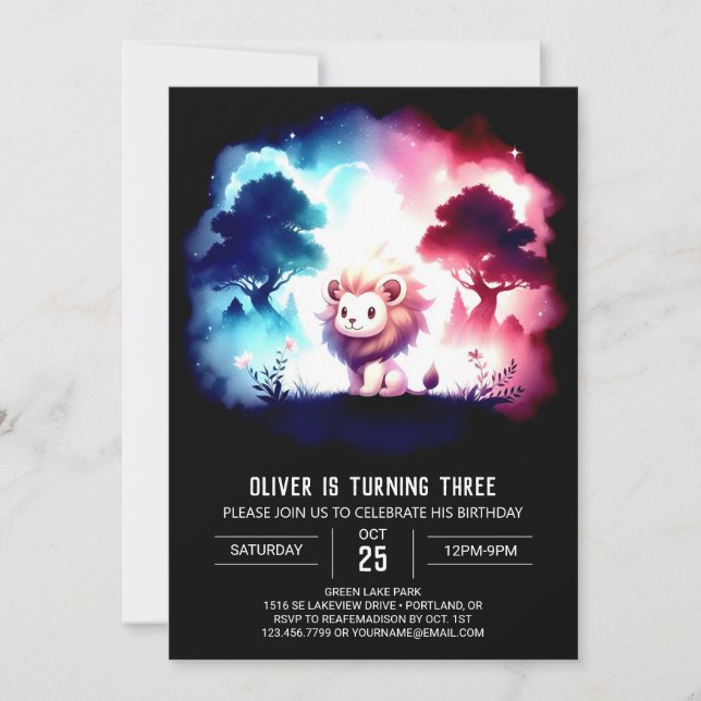 Fun Dreamy Lion Birthday Invitation (Front)
