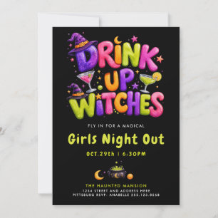 Fun Drink Up Witches Halloween Colourful Cocktails Invitation