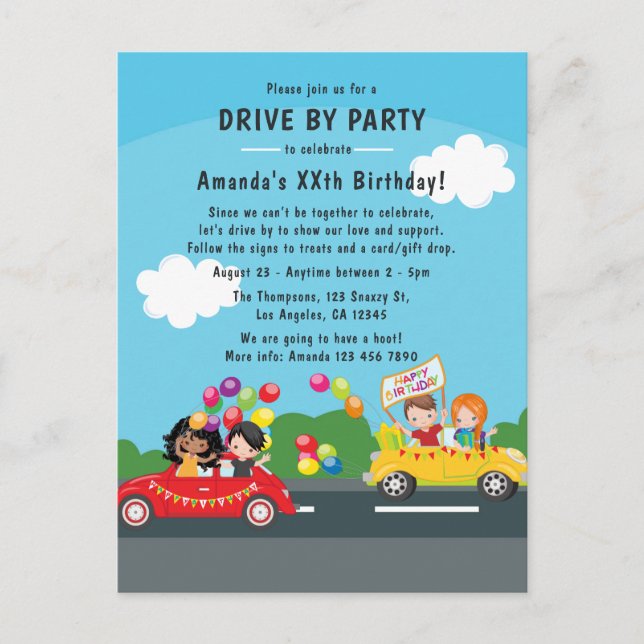 Fun Drive By Birthday Parade Party Postcard (Front)