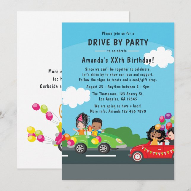 Fun Drive By Birthday Party Invitation (Front/Back)