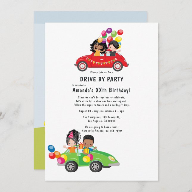 Fun Drive By Birthday Party Invitation (Front/Back)