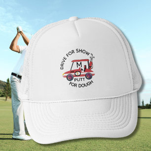 Fun Drive For Show Red Cart Monogram  Trucker Hat
