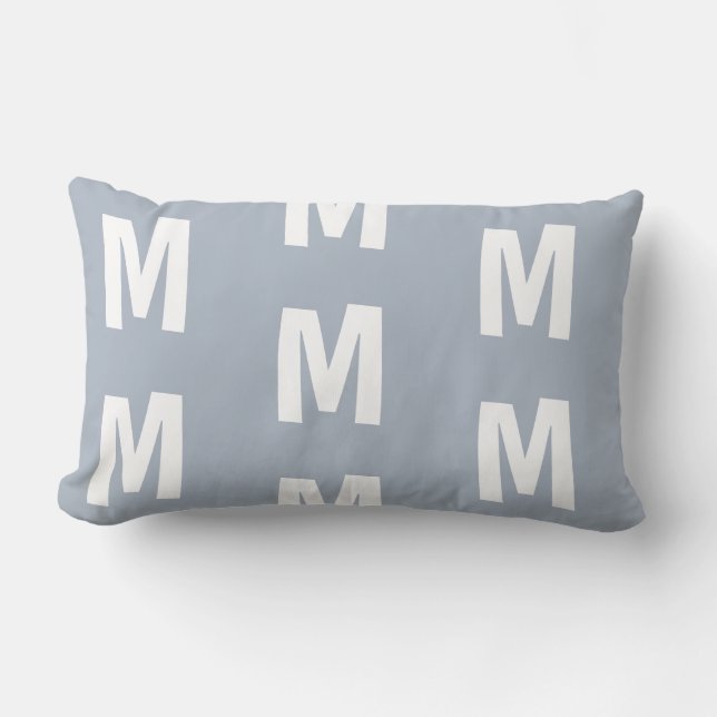 Fun Dusty Blue Monogram  Lumbar Cushion (Front)