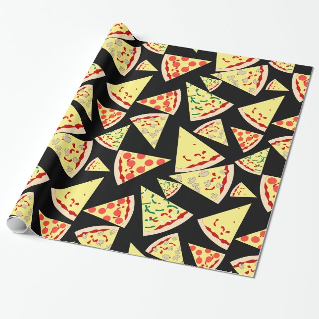 Fun Dynamic Random Pattern Pizza Lover's Wrapping Paper (Unrolled)