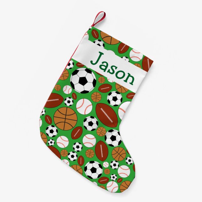 Fun Dynamic Sports Theme Personalised Small Christmas Stocking (Front (Hanging))