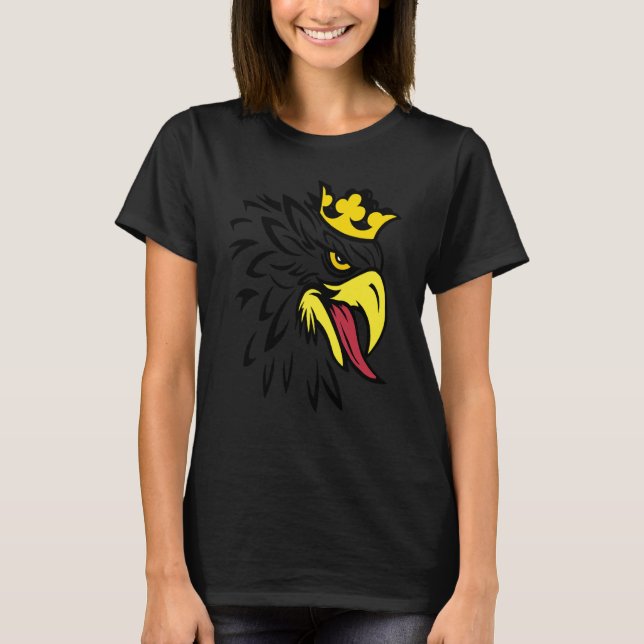 FUN EAGLE EAGLE BIRD WITH CROWN YELLOW EYES BOLD E T-Shirt (Front)