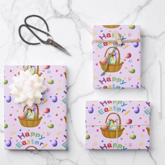 Fun Easter Egg Baskets  Wrapping Paper Sheet (Front)
