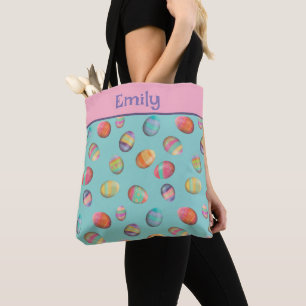 Fun Easter Egg Pastel Personalised Name Tote Bag