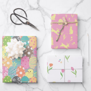 Fun Easter eggs and bunnies, and tulips and spring Wrapping Paper Sheet