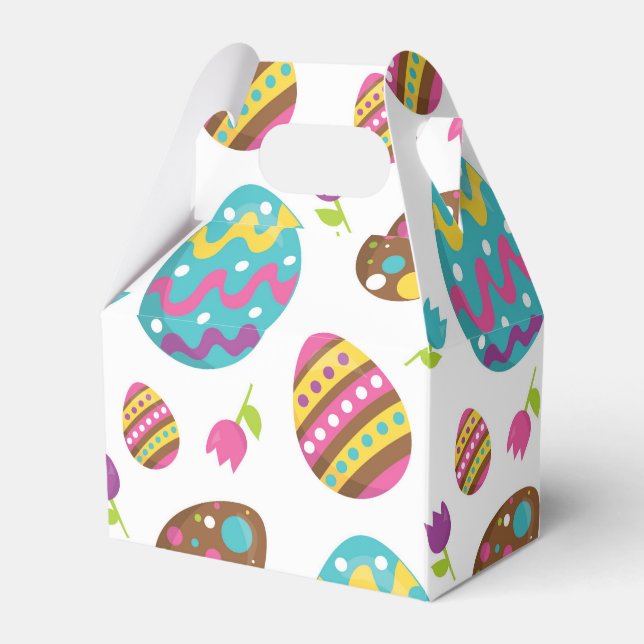 Fun Easter eggs and flowers party favour box (Front Side)
