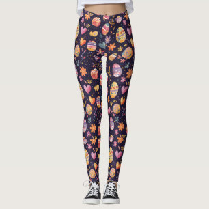 Fun Easter Eggs and Flowers Pattern Leggings