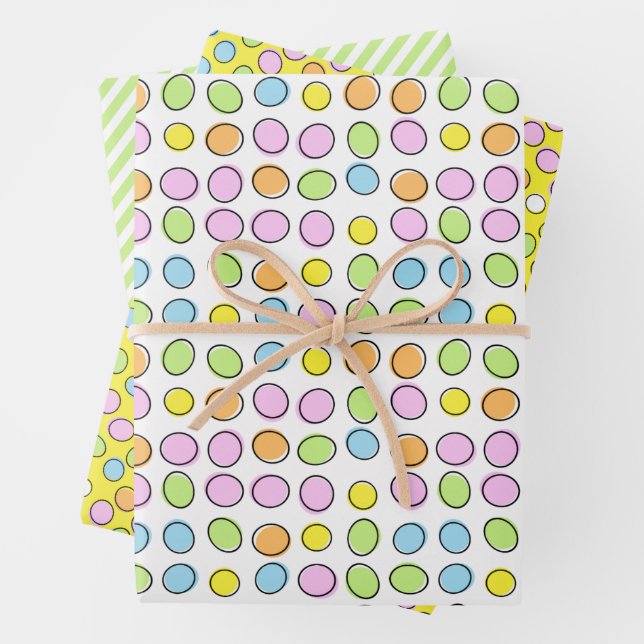 Fun Easter Eggs White Green Striped Pattern Wrapping Paper Sheet (In situ)