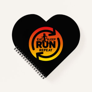 Fun Eat Sleep Run Repeat Sunset On Black Heart Notebook