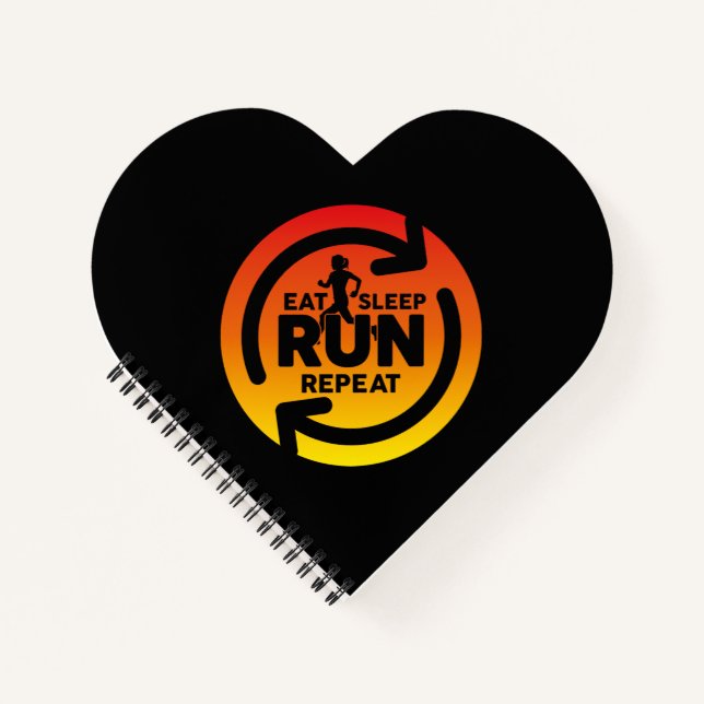 Fun Eat Sleep Run Repeat Sunset On Black Heart Notebook (Front)