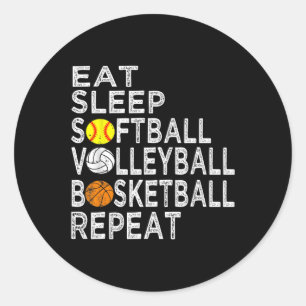 Fun Eat Sleep Softball Volleyball Basketball Boys  Classic Round Sticker