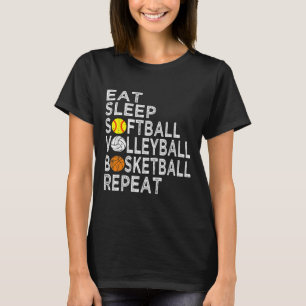 Fun Eat Sleep Softball Volleyball Basketball Boys T-Shirt