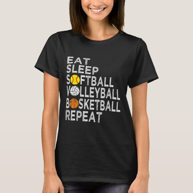 Fun Eat Sleep Softball Volleyball Basketball Boys  T-Shirt (Front)