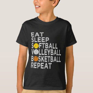 Fun Eat Sleep Softbyll Volleybyll Bysketbyll Boys T-Shirt