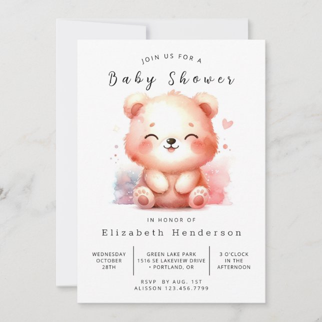 Fun Editable Bear Baby Shower Invitation (Front)