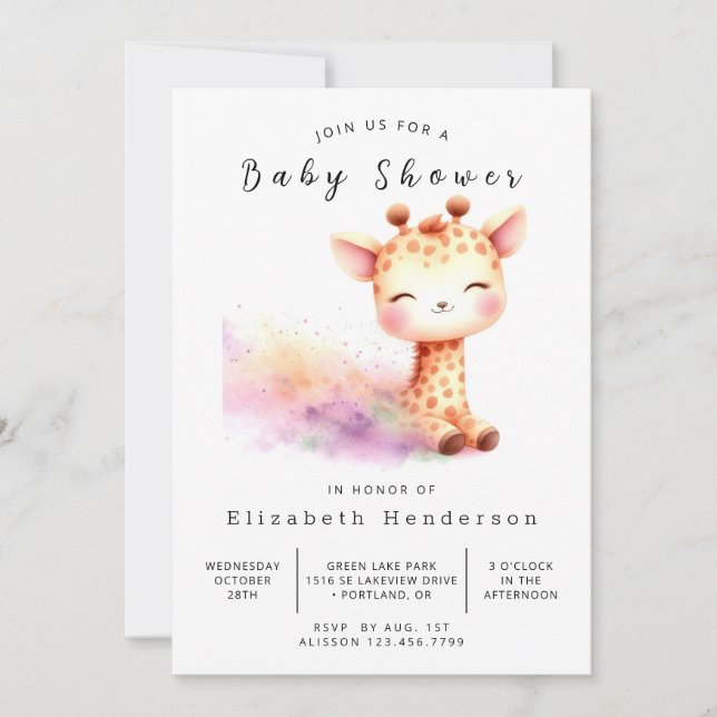 Fun Editable Giraffe Baby Shower Invitation (Front)