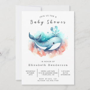 Fun Editable Whale Baby Shower Invitation
