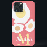 Fun Egg Pattern Name Pink iPhone 13 Pro Max Case<br><div class="desc">Cute IPhone Case with Fried Eggs</div>