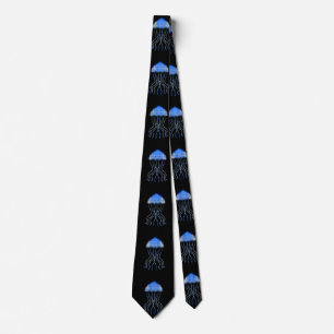 Fun Electric Blue Jellyfish Pattern on Black Tie