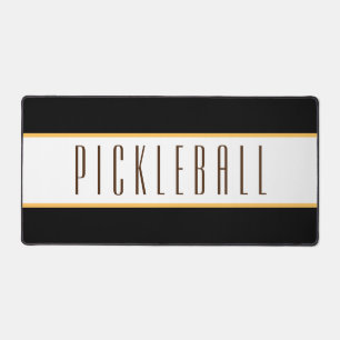 Fun Elegant Black White Stripes PICKLEBALL Text Desk Mat