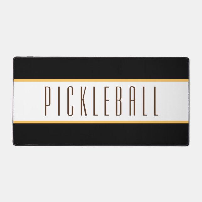 Fun Elegant Black White Stripes PICKLEBALL Text  Desk Mat (Front)