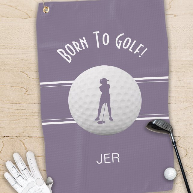 Fun Elegant Golfer Sports Silhouette Purple Modern Golf Towel (Creator Uploaded)