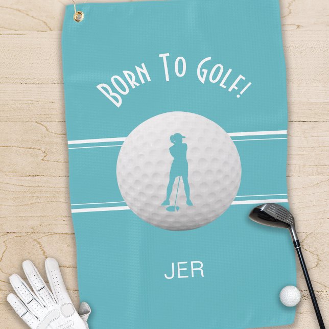Fun Elegant Golfer Sports Silhouette Teal Green Golf Towel (Creator Uploaded)