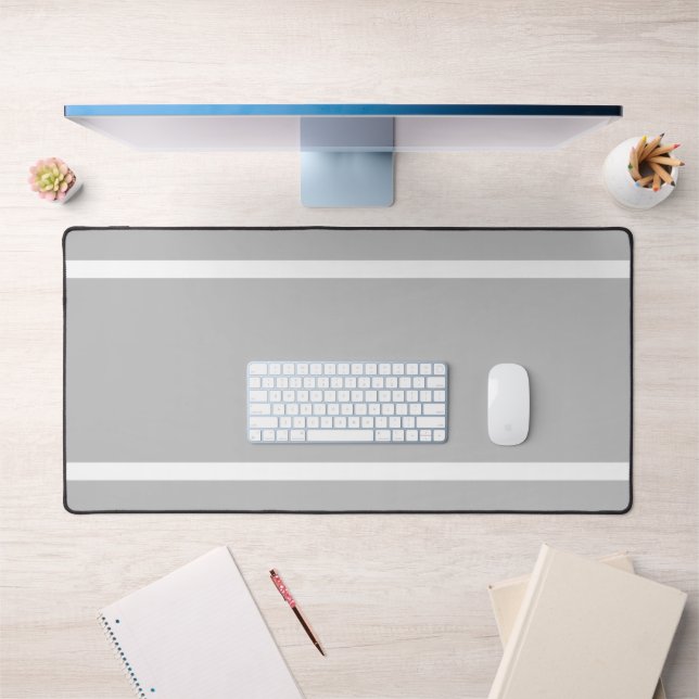 Fun Elegant Light Grey White Edge Racing Stripes  Desk Mat (Office 1)