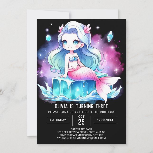 Fun Elegant Mermaid Birthday Invitation (Front)