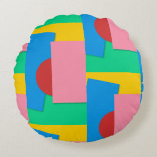 Fun Elegant Modern Colourful Geometric Abstract Ar Round Cushion