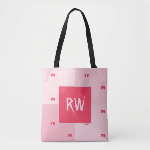Fun Elegant Monogrammed Soft Rose Pink Dusty Red Tote Bag