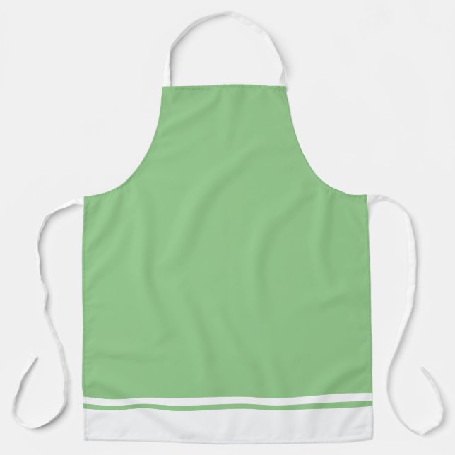 Fun Elegant Sage Green White Hem Racing Stripes Apron (Front)