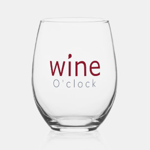 Fun Elegant "Wine O'clock" Drop Talk Symbol Art Stemless Wine Glass