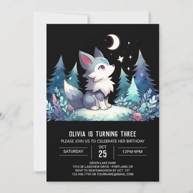 Fun Elegant Wolf Birthday Invitation (Front)